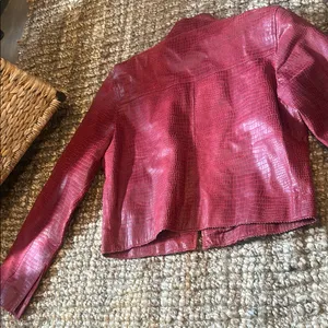 XOXO Vintage Y2K Red Crocodile Leather Biker Jacket Size Medium thumbnail 13