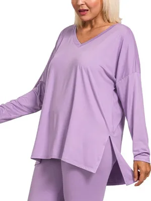 NEW!Plus Size Lavender brushed soft microfiber loungewear set Size 1X thumbnail 4