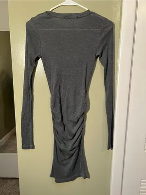 Stateside Women’s Sz XS Kate Ribbed Dress Bodycon Midi Length Dark Gray Long Slv thumbnail 6