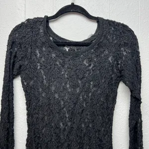 Womens Y2K Lace Sheer Open Knit Fairy Grunge Fitted Top XS Witchy Whimsigoth thumbnail 3