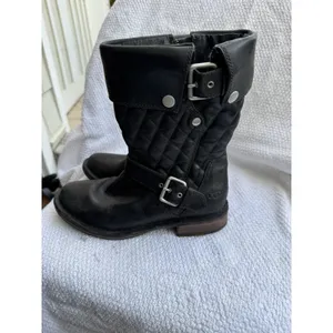 UGG Conor‎ Quilted Black Leather Australia Mid Moto Boots Size 6 Bike thumbnail 3