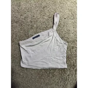 Brandy Melville Womens One Shoulder Crop Top Beige‎ Ribbed Asymmetrical Tank OS thumbnail 2