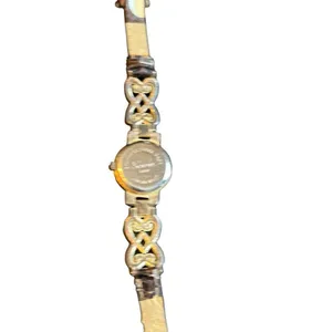 Vintage Geneva Women's Gold Watch With Intricate Band - Stainless Steel Back Lea thumbnail 5