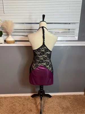 Source Unknown Plum Satin Chemise with Black Lace thumbnail 5