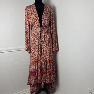Talisman Boho Floral Paisley Maxi Duster Orange Purple M/L Whimsy Fairy Romantic thumbnail 3