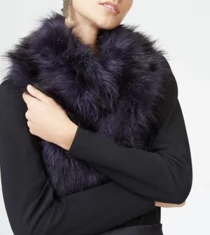 Club Monaco Faux Fur Pull Through Scarf Womens OS‎ Black Winter Collar Stole thumbnail 1