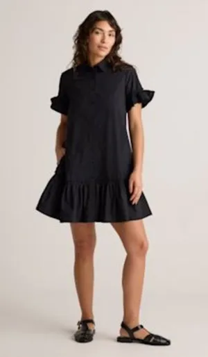 Quince 100% Organic Cotton Poplin Short Sleeve Ruffle Shirt Dress Large Black thumbnail 1