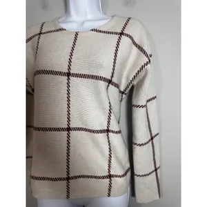 Maje‎ Mademoiselle Bordeaux Windowpane Wool Blend Sweater Cream Burgundy Size 1 thumbnail 2