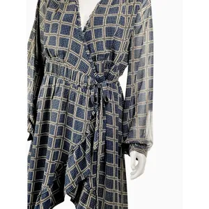Anthropologie‎ dRA Cicero Wrap Asymmetric Dress Ruffle Plaid Boho Blue - Large thumbnail 6