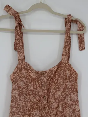Faherty Kendall Palms Linen Maxi Dress Women’s Small Brown Tie Strap Button thumbnail 3