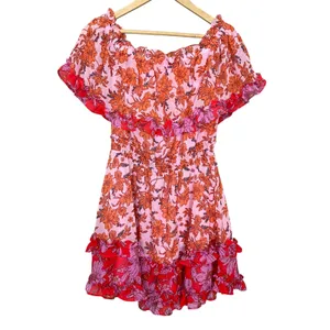Jessica Simpson Floral Dress Off the Shoulder Amelia Pink Orange Size XS Girly thumbnail 2