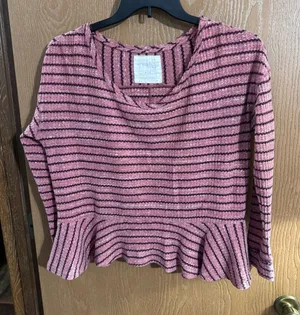 Free People We The Free Womens Pink Auntie Em Striped Thermal Top Size Medium thumbnail 1