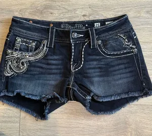 MISS ME Black Embellished Denim Cutoff Style Shorts Size 25 thumbnail 1