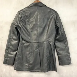 Max Studio Women Faux Leather Blazer Jacket Size M Black Sleek Indie Edgy Chic thumbnail 2
