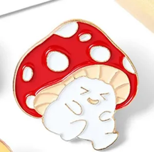 Happy mushroom pin White thumbnail 2