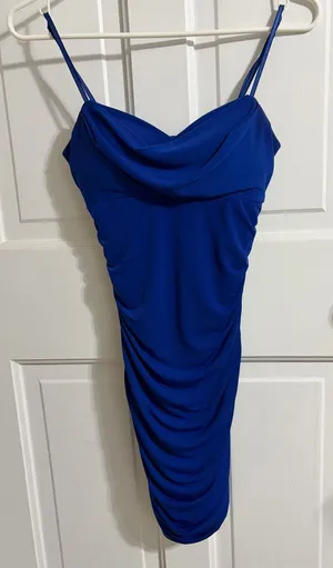 Emerald Sundae Blue Cowl Neck Ruched Spaghetti Strap Dress / thumbnail 1
