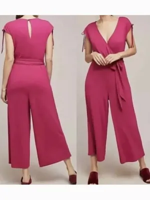 MOULINETTE SOEURS ANTHROPOLOGIE ANTHRO Alisande Jumpsuit Pink Crop Ankle NO BELT thumbnail 2