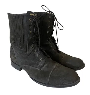 FRYE Women's Gray Lace Up Suede Combat Chelsea Boots Sz 9.5 B Almond Toe‎ thumbnail 1