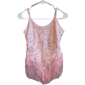 NWT ODIZLI Pink Sequin Fringe Tassel Cami Bodysuit Rave Dance Costume Small thumbnail 5