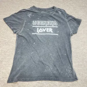 Prince Peter Weekend Lover Distressed Graphic Tee Charcoal Gray Women Medium GUC thumbnail 1