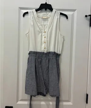 Altar'd State white and grey pinstripe romper thumbnail 2