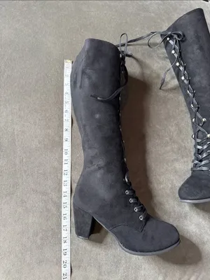 Tall Black Faux Suede Lace-Up Women’s Boots Gothic Size 8.5 (41) NEW thumbnail 7