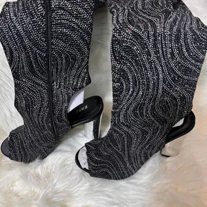 Bamboo Womens 7 Sunlight-02XS Peep Toe Block Heel Boots Boho Over the Knee Bling thumbnail 7