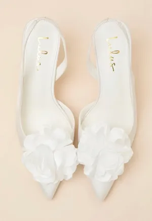 Lulu’s Courtney Ivory Satin Floral Applique Slingback Pumps thumbnail 1