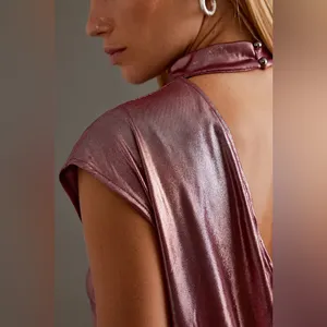 By Anthropologie • Cowl-Neck Liquid Shine Top Pinkish Red thumbnail 16