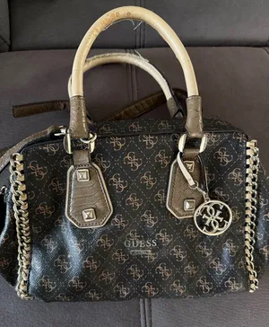Vintage 2000s GUESS Brown &Tan Monogram Handbag/Shoulder Bag with Chain Detail thumbnail 1