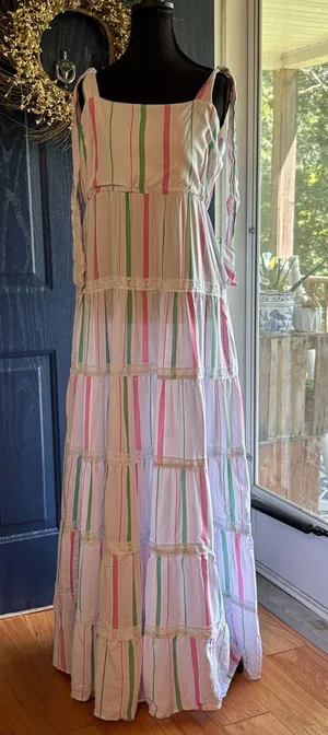 crown & ivy Pastel Striped Sleeveless Tiered Maxi Dress size XL NWT thumbnail 1