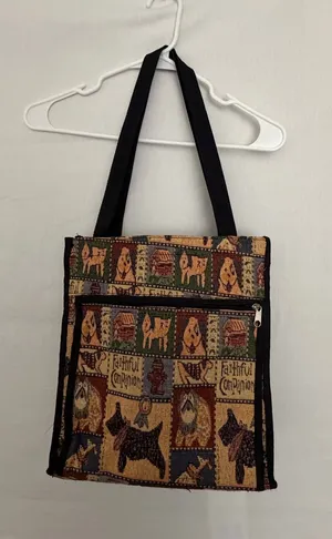 Vintage Dog Tapestry Tote Bag Matching Coin Purse Set Faithful Companion(F313) thumbnail 1