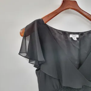 VTG Liz & Co Cocktail Dress Womens 8 Black Ruffled Detail V-Neck Flutter Sleeve thumbnail 8