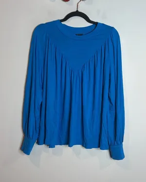 Ann Taylor royal blue long sleeve drapey top thumbnail 1