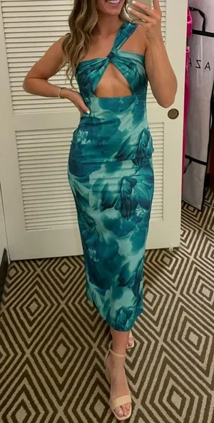 Wedding Guest Dress Blue and Green Floral thumbnail 3