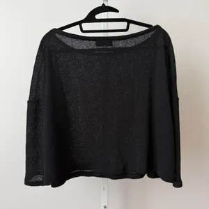 REVIR Whimsigoth Goth Boho Relaxed Sheer Knit Boat Neck Boxy Sweater S/M Black thumbnail 3