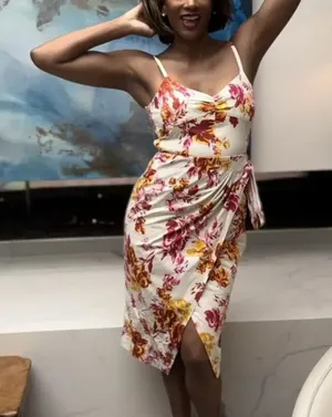 Great Jones Floral Midi Slip Dress SIZE 14 Cocktail Cotton Ruched Designer $250 thumbnail 1