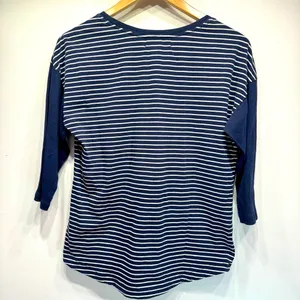 Lauren Active by Ralph Lauren Navy Blue & White Striped Jersey Top Nautical thumbnail 4