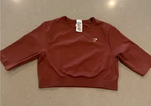 Gymshark Cropped Sweatshirt Maroon‎ Long Sleeve Pullover Women's Size L thumbnail 1