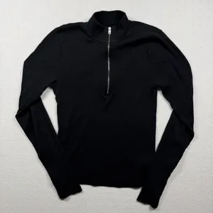 TNA Aritzia Ribbed 1/4 Zip Long Sleeve Top Women’s Large Black Fitted Mock Neck thumbnail 1