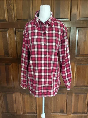 L.L.‎ Bean Womens Large Fleece Lined Flannel Shirt Jacket Plaid Red White 285013 thumbnail 2