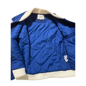 English Factory Navy Blue Cream Oversized Bomber Jacket Sz S Varsity Puffer thumbnail 7