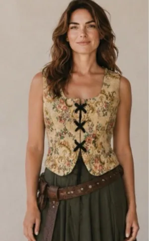 Source Unknown Ren Faire Reversible Tapestry Corset Vest Goblincore Cottagecore VTG Lace Up M thumbnail 1