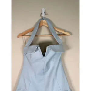 Meshki Light Blue Halter Mini Dress V-Neck Bubble Hem Cotton Blend Size S NEW thumbnail 6