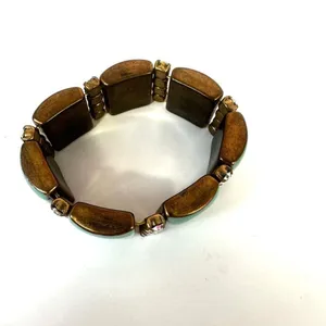 Green gold tone and rhinestone stretch bracelet thumbnail 5
