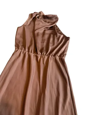 Pretty Garden Brown Sleeveless Satin Dress Midi Length High Neck Size Medium NWT thumbnail 4