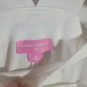 Stoney Clover Lane Target White Linen Blend Overalls with Gold Heart Hardware M thumbnail 3