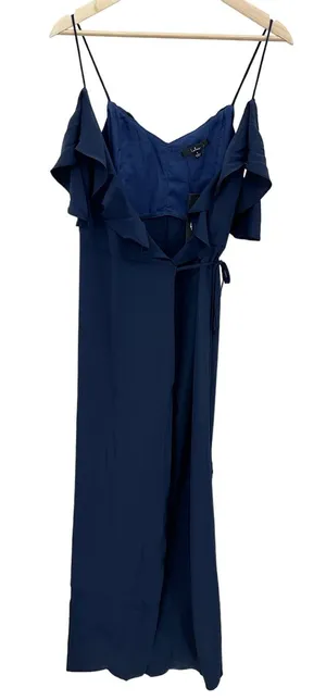 Lulu's Womens Navy Blue Gown Size S Cold Shoulder Wrap‎ Event Party Wedding thumbnail 1