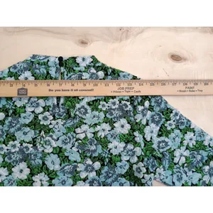 Maeve Anthropologie Floral High Neck Top Blue Green Jacquard Short Sleeve Small thumbnail 12