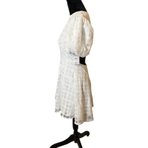 Birdy Grey White Puff Sleeve Mini Dress Size Medium Open‎ Back Bridal Graduation thumbnail 4